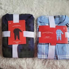 Bundle lot 2 one piece blue plaid baby footsie winter pajamas 3-6 mos pjs NEW
