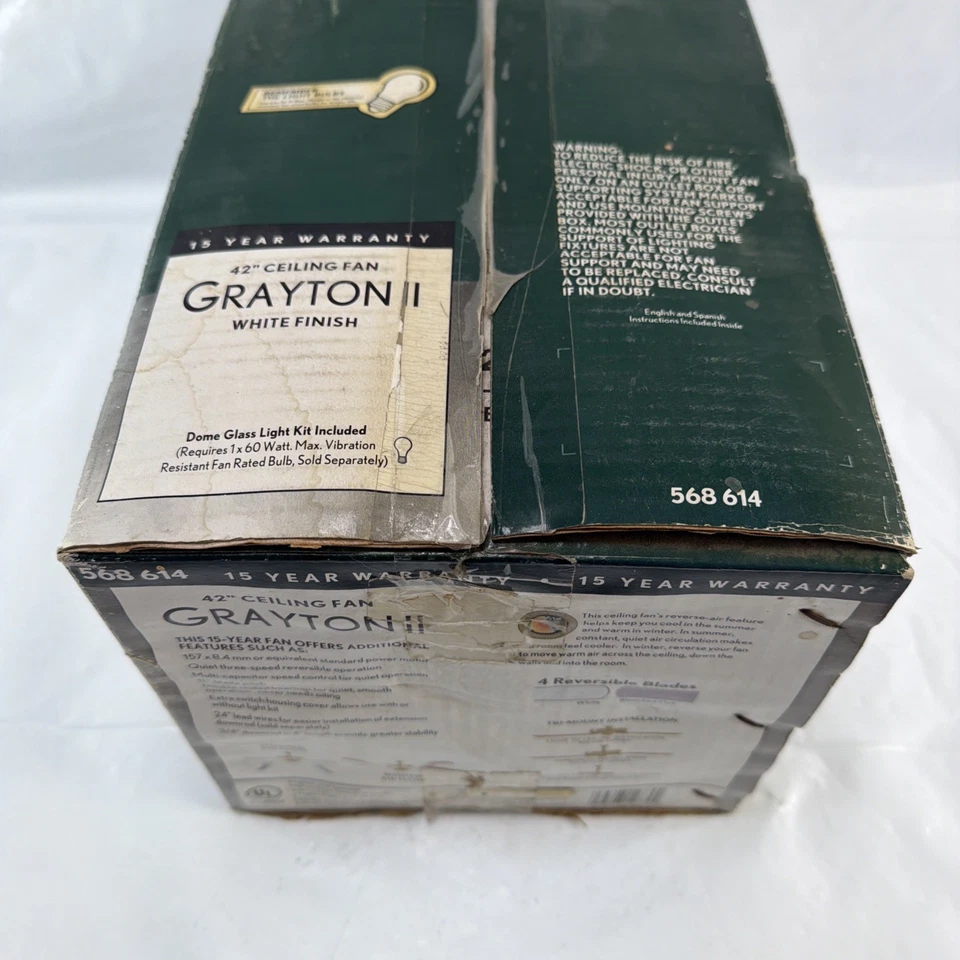 Ventilador de techo Hampton Bay The Grayton 42" blanco con kit de luz (nuevo en caja) de colección nos Foto 4 de 4