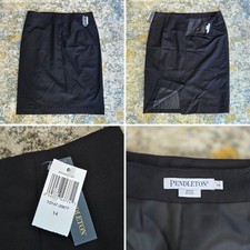 Pendleton Pencil Slit Wool Gabardine Skirt TG147 Made In USA NWT Black Womens 14