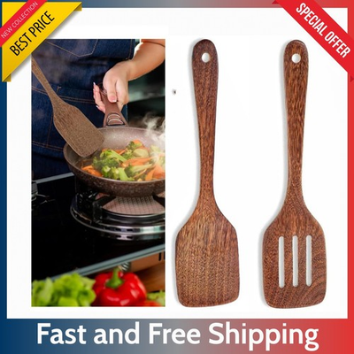 #ad #ad 2 Pack Cherry Wood Spatula Set 12 in. Slotted Turner Nonstick Kitchen Utensils $10.95