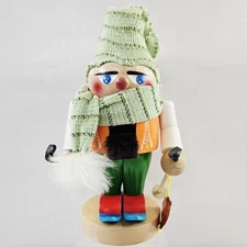 Steinbach Nutcracker Chubby Skier Green Knit Tweed Hat & Scarf 11" Germany Vtg