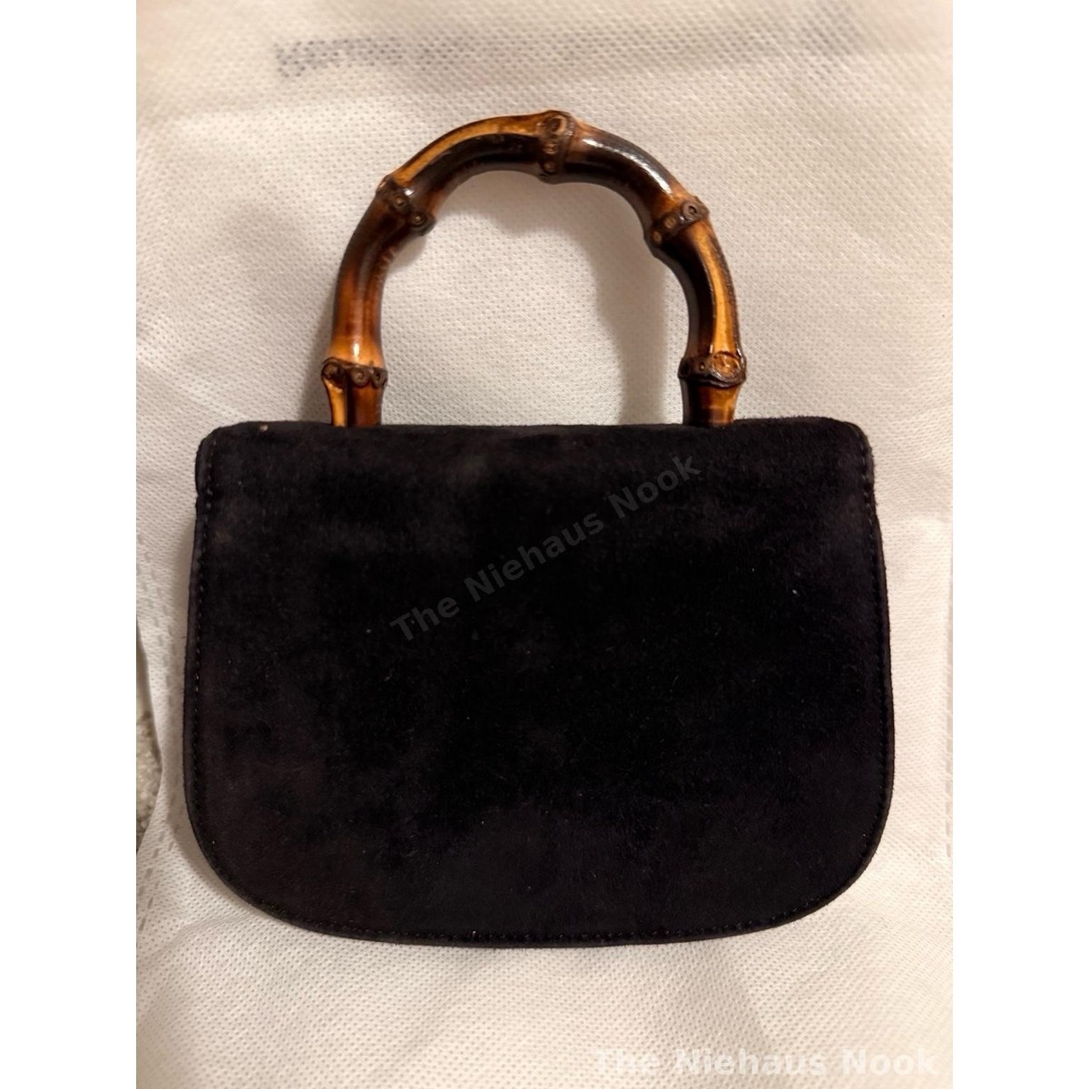 Vintage Gucci Bamboo Super Mini Black Suede Purse 80s/90s Italy