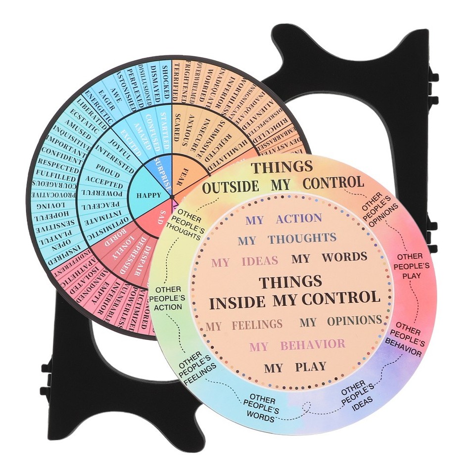 2 Pcs Feelings Chart Emotion Wheel with Stand Decorations Desk Desktop ...