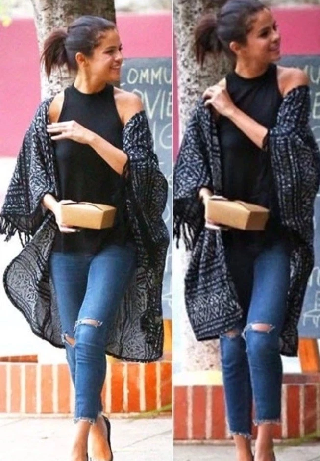 Cárdigan kimono Free People negro plateado con flecos delanteros abiertos XS de gran tamaño Foto 2 de 4