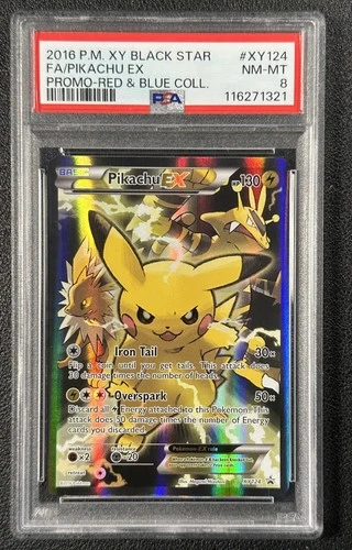 FA PIKACHU EX PSA 8 2016 POKEMON XY BLACK STAR PROMO BSP #XY124 RED BLUE 321