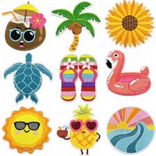 9 PCS Summer Iron on Patches,Kawaii Cartoon Iron On Patches  Vintage Hippie Re...