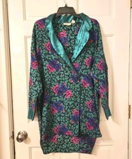 Vintage Y2K Victorias Secret Gold Label Satin Pajama Shirt Robe Floral M Sleep