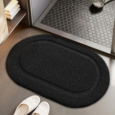 Black Small Bathroom Rug Non Slip Absorbent Washable Thick Mat 19x31 Inch