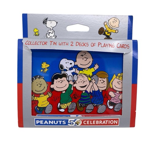 1999 Peanuts 50th Celebration Collector Tin 2 Decks Playing Cards Hoyle Games - Picture 1 of 9