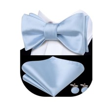 Self Tie Bow Ties and Lapel Pin for Men Paisley Solid Mens Bowtie Baby Blue