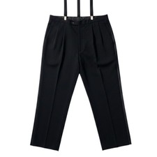 Linea Uomo Mens 50 Regular Black 100 Wool Tuxedo Pants with Suspenders Pleated