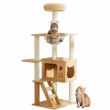 48.8" Modern Cat Tower Wood Cat Tree Tower with Posts Top Perch for Indoor Cats