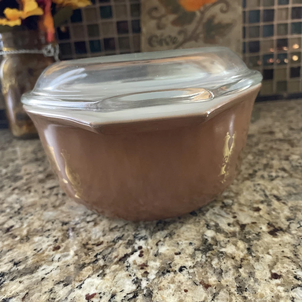 Vintage Pyrex Brown Gold Early American 1.5 Qt Casserole Baking Dish W/ Lid Nice - Image 3 of 4