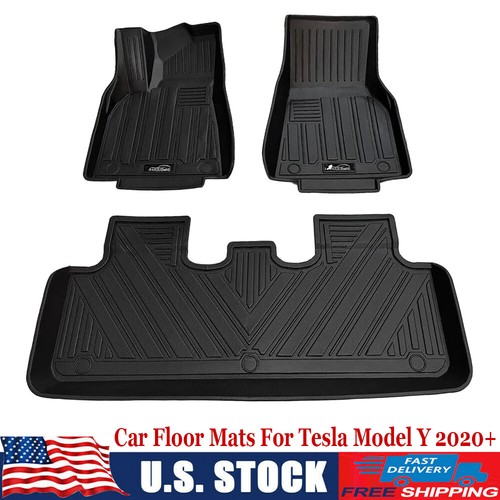 Car Floor Mats for Tesla Model Y All Weather Auto Floor Liners Set 3PCS Non-Slip