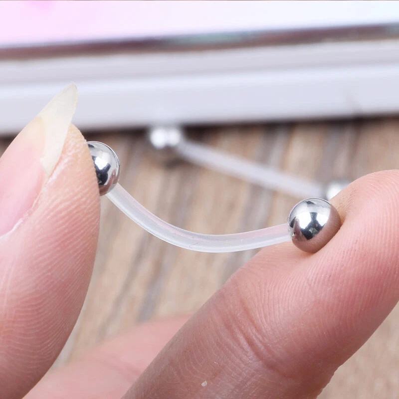 30X Steel Ball Flexible Silicone Bar Tongue Barbell Bioflex Nipple Ring Piercing Foto 2 de 3