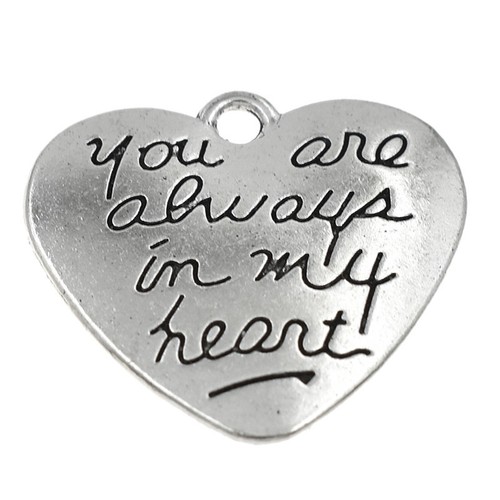 1000pcs Heart Pendants You Are Always In My Heart Silver Charms DIY Necklace - Picture 2 of 5