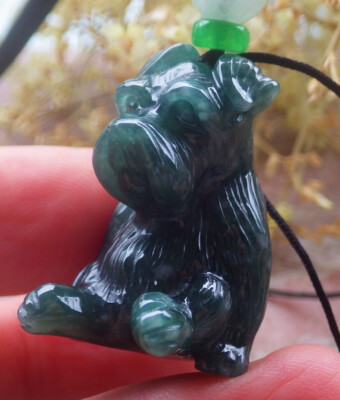 Video Certified Green Natural A Jade jadeite Pendant Zodiac Dog 发财狗 695483 AS
