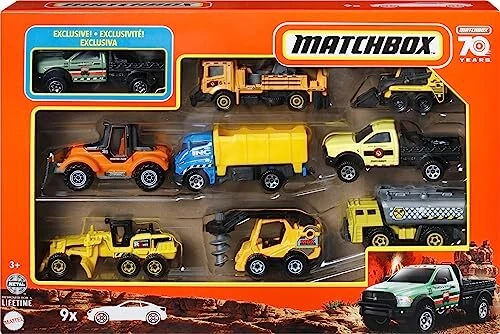 Matchbox Gift Set of 9 Themed Cars or Trucks in 1:64 Scale (Styles May  Vary) 