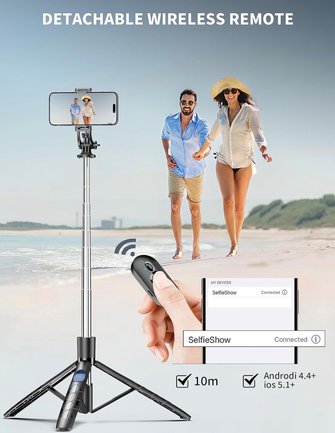 Selfie stick trépied pour smartphone anti-tremblement pour appels vidéo et tutoriels