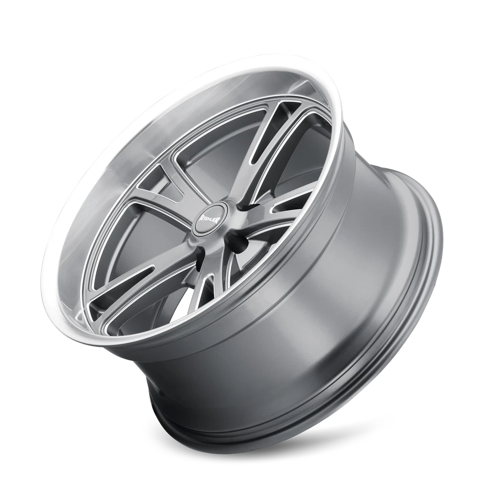 Set 4 18" Ridler 606 18x9.5 Grey W Machined Lip 5x4.75 Wheels 0mm Rims - Image 3 of 4
