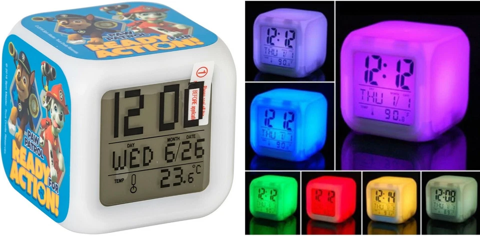 Paw Patrol Blue Cube Colour Changing Digital Alarm Clock Time Chase Marshall