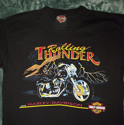 VTG HARLEY DAVIDSON MOTORCYCLES ROLLING THUNDER LARGE T SHIRT 90s