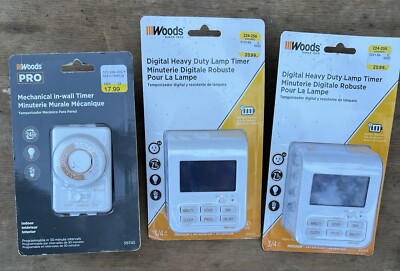 (2) Woods Heavy Duty Digital Timers and (1) Woods Pro Mechanical Timer