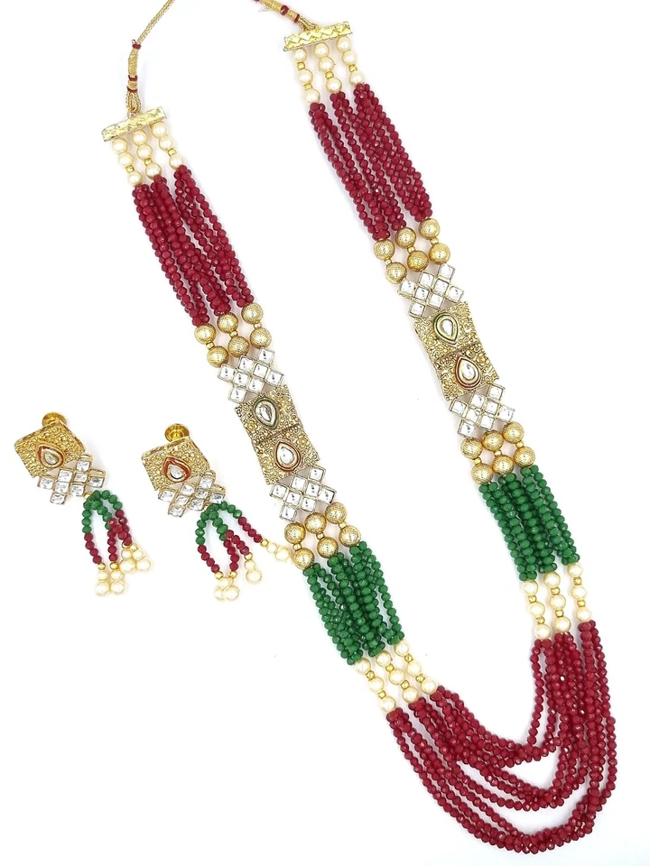 Conjunto de collar de joyería nupcial de moda chapado en oro de diseñador estilo indio de Bollywood Foto 2 de 2