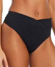 NWT Bar III Women's Pucker Up High Leg Swimsuit Bottoms Black Medium pmy1226a