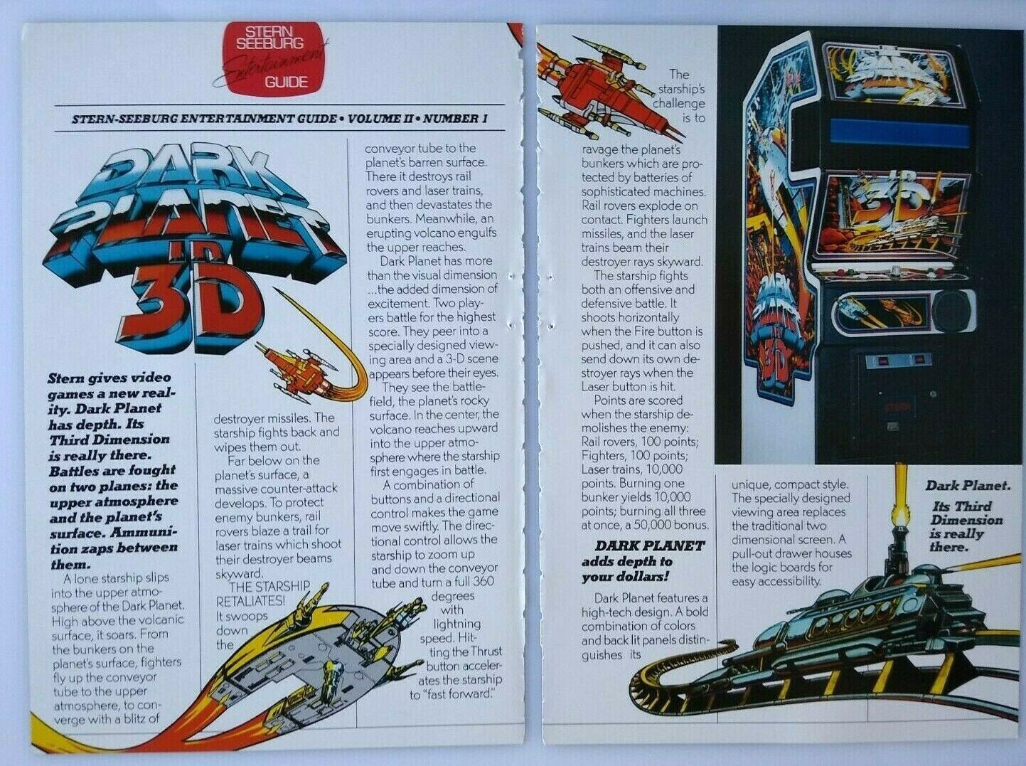 1982 Dark Planet Arcade Flyer Vintage Retro Video Game Promo Artwork DETACHED