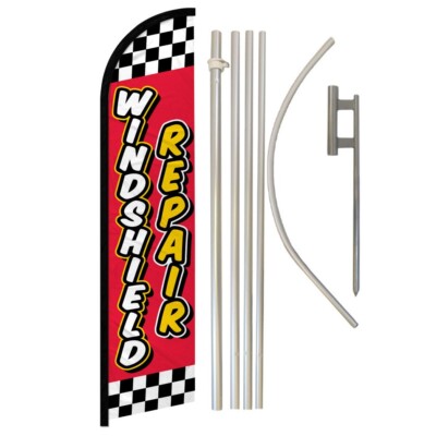Windshield Repair Windless Banner Swooper Advertising Flag Pole Kit Mechanic Red
