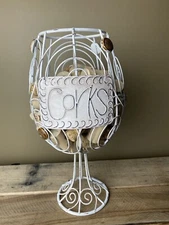 Wine Cork Display Holder Metal Painted Creamy White Wine Glass Shape