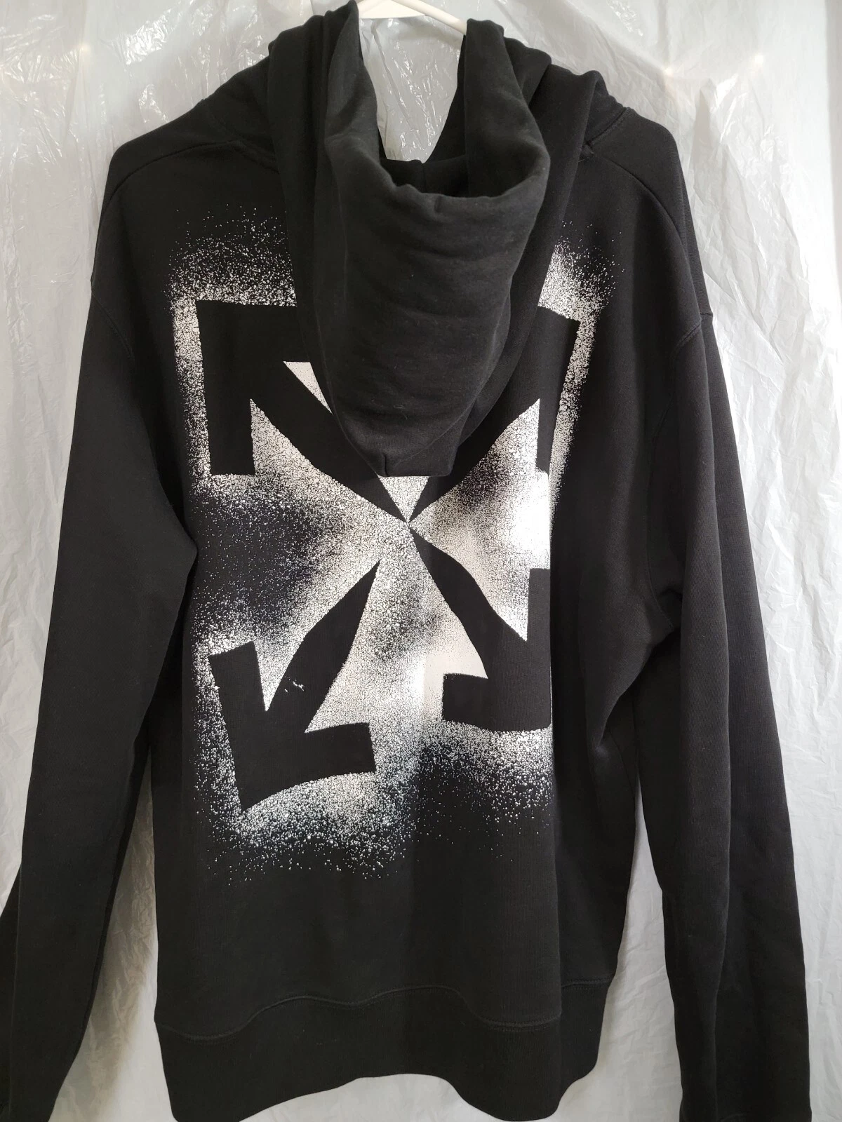 OFF WHITE Felpa con cappuccio pullover da uomo bianca nera bianca freccia con vernice spray taglia XL