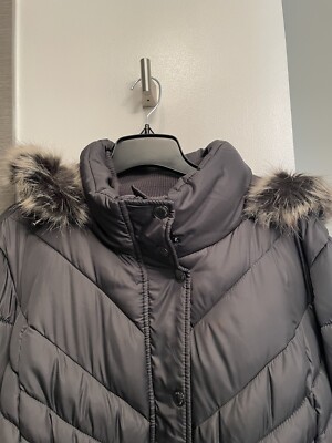 London Fog Women Down Puffer Coat Jacket Gray Plus 3X Quilted Faux-Fur  Hooded