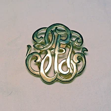 Vintage Gold Tone Monogrammed Script Scarf Clip