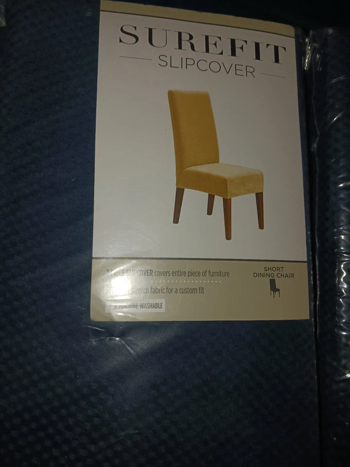 Fundas para sillas de comedor cortas con textura elástica SureFit. Azul chenilla. Lote de 2. Nuevo Foto 2 de 4