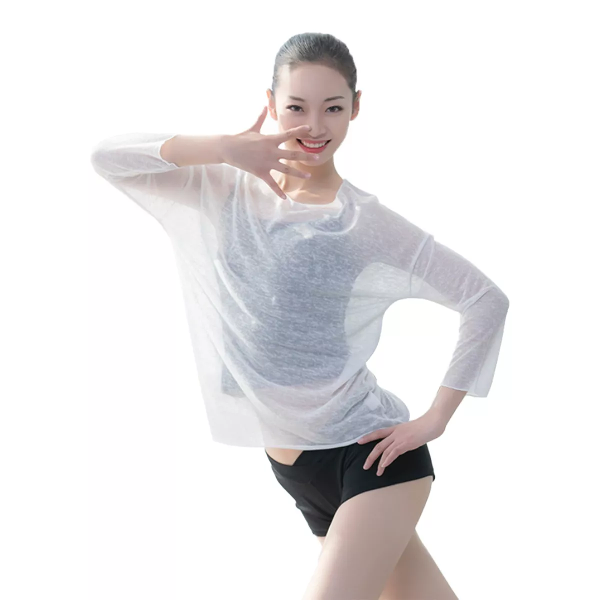 Women Summer Ultra-thin See-through T-Shirt Round Neck Long Sleeve Cover Up Tops