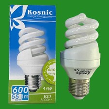 2x 11W (=50W) Kosnic CFL Spiral Light Bulbs, Edison Screw ES E27 6500K Daylight