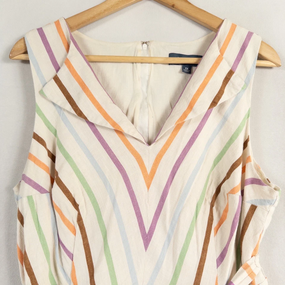 Vestido ModCloth para mujer 1X multicolor a rayas sin mangas con cinturón bolsillos estilo retro Foto 2 de 4