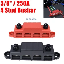 Pair Red & Black 4 X 3/8"Stud Power Distribution Block Busbar With Cover M10 New