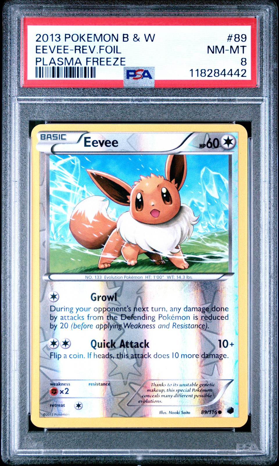 2013 POKEMON PLASMA FREEZE EEVEE #89 REVERSE FOIL PSA 8 NM #118284442