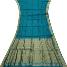 Namaste Ancien Bleu Canard Saris 100% Pure Soie Tissé Indien 4,57 M Artisanat