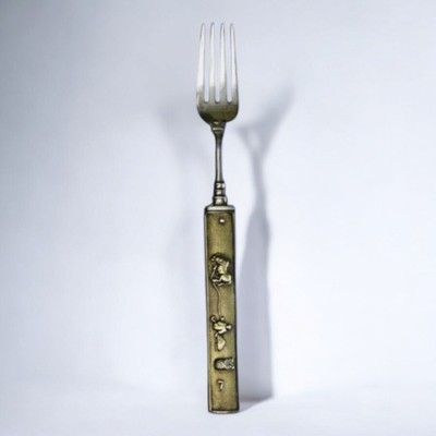 Antique Kozuka Gorham Sterling Mixed Metal Brass Dessert Fork Man Horse 19th C
