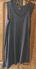 DKNY Womens Scoop Neck A-Line Midi Dress XL Knit Asymmetric Navy Blue Casual EUC