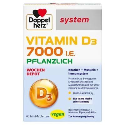 DOPPELHERZ Vitamin D3 7000 I.E. pflanzlich sys.TAB 60 ST PZN 19413101
