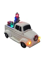 Rustic 50's Looking Light Up White Truck with Christmas Tree and Presents