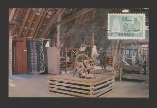 Canada 1953 50c Textiles issue FDC Maximum Card - spinning wheel