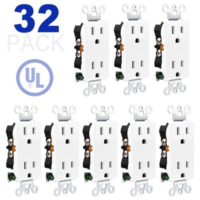 32Pack 15 Amp 110V Outlet 3 Wire Square Outlet UL Wall Plug with Self-Grounding