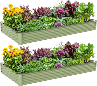 2PCS 8X4X1Ft Galvanized Raised Garden Bed, Galvanized Planter Raised Garden Boxe