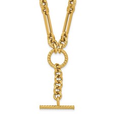 14K Yellow Gold Polished and Twisted Fancy Paperclip Drop Necklace 17"